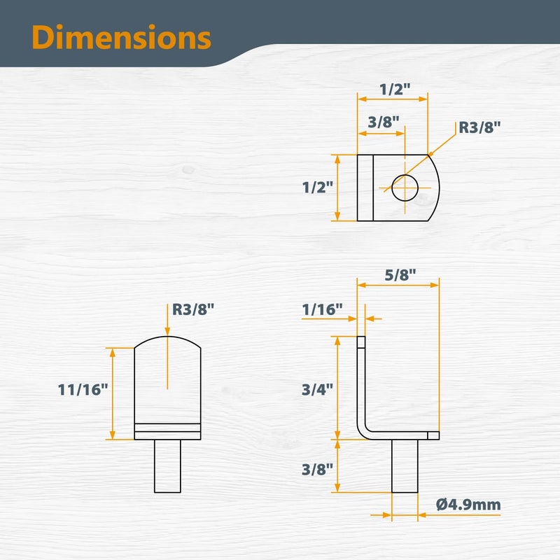 POWERTEC QP1302 5mm Shelf Pegs 50 pcs, L-Shaped Bracket Shelf Pins Support Pegs for Shelves, Kitchen Cabinet Shelf, Bookshelf, Closet and Furniture, Nickel Plated Shelf Holders Pegs - Image 2